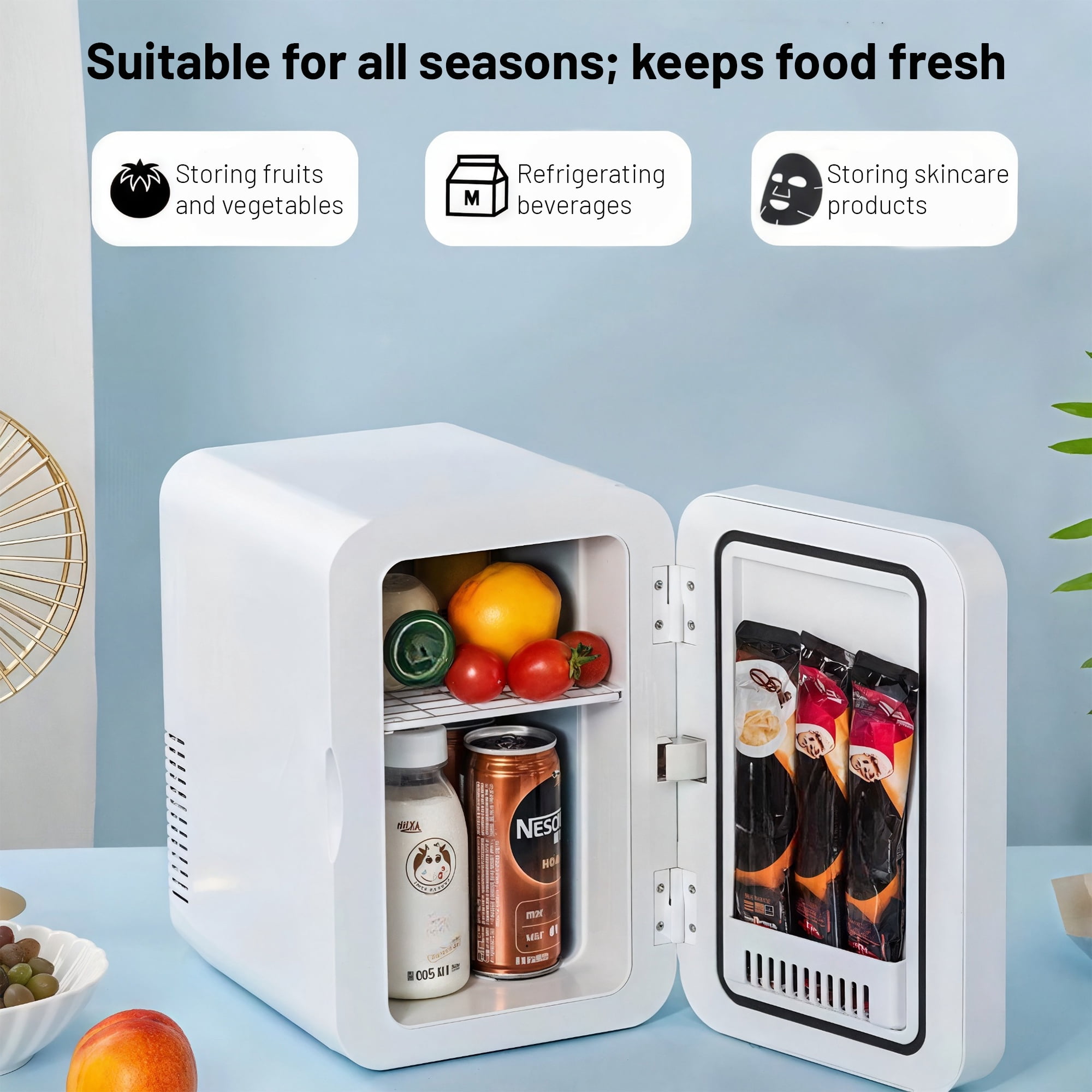 CATUOR Mini Fridge, 8L/6 Cans Makeup Skincare Fridge, 110V AC/ 12V DC Adapters Mini Fridge for Bedroom