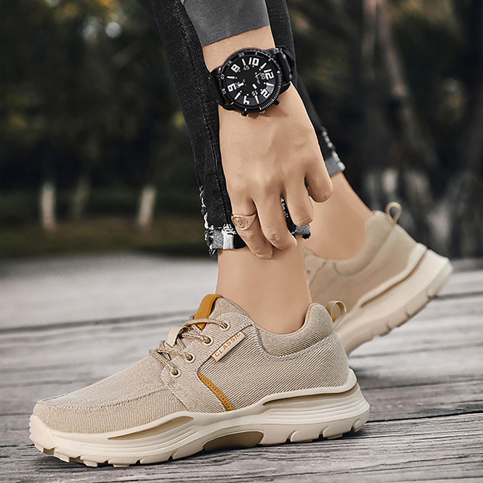 TIREOW Men Canvas Slip-On Wide Width Walking Sneakers with Arch Support  Casual Non Slip Lightweight Arch Support Fashion Sneakers Boat Shoes  Orthopedic Shoes (8.5, Khaki) - Walmart.com