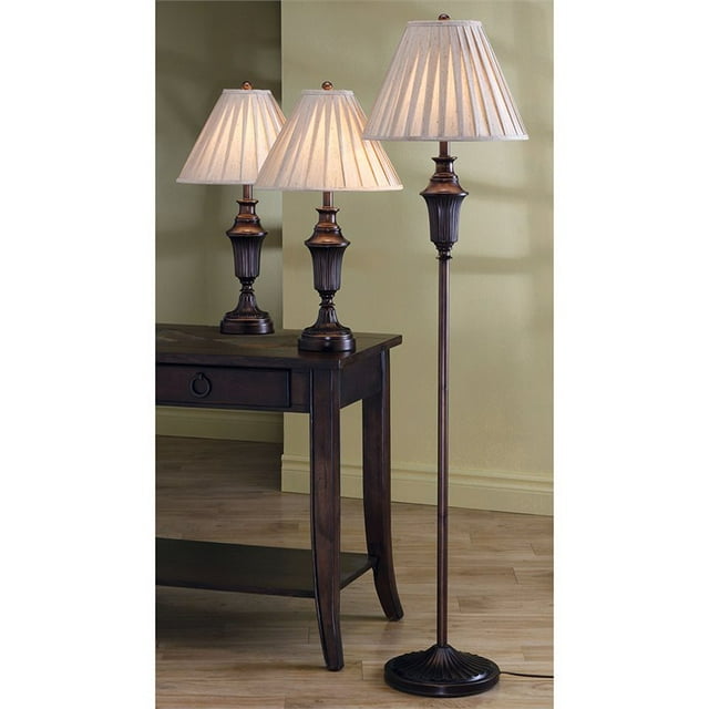 Bowery Hill 3 Piece Traditional Lamp Set in Bronze and Gold