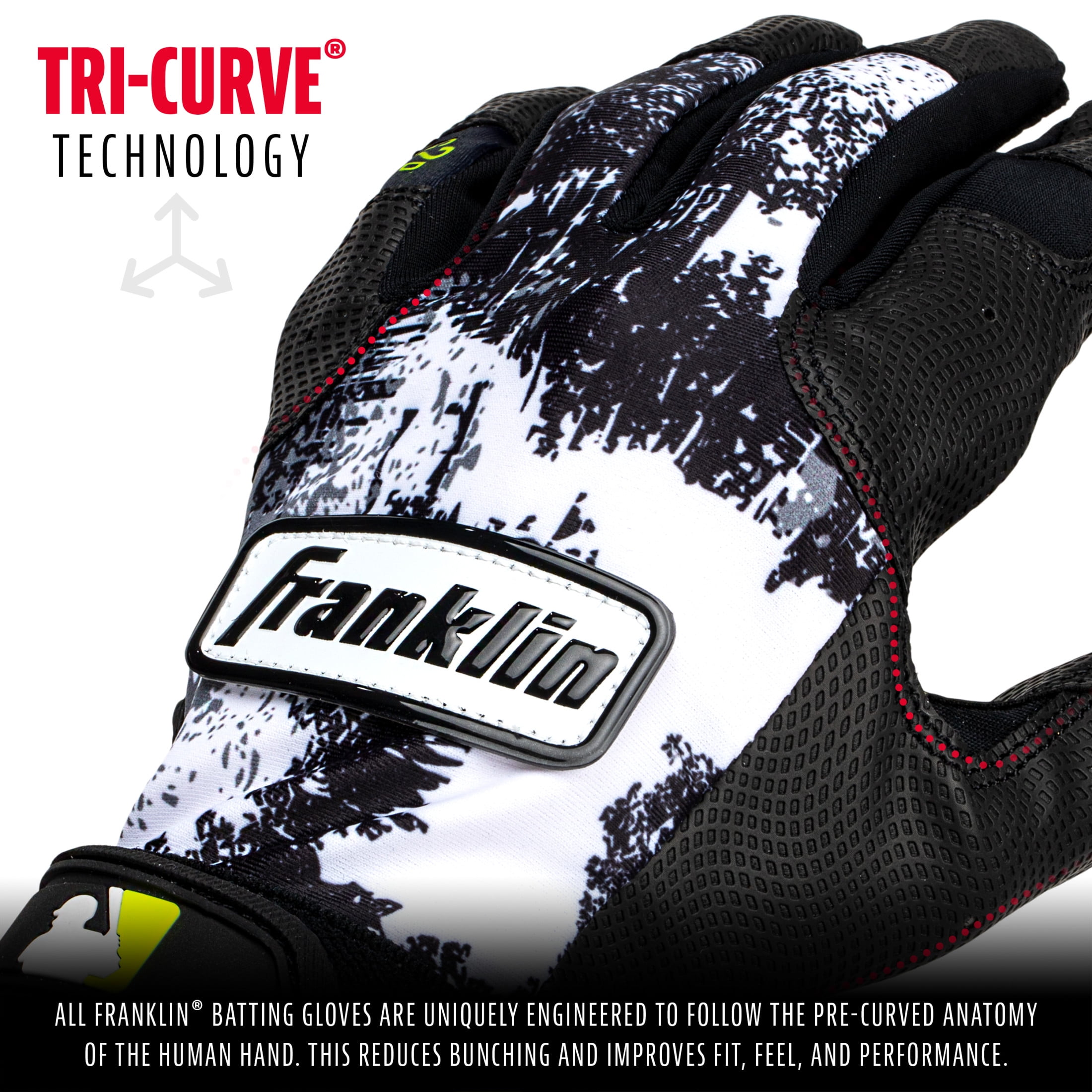 Franklin Sports MLB Youth Teeball Batting Gloves - Grow to Pro Kids Baseball + Softball Batting Gloves - Boys + Girls Batting Gloves for Teeball, Baseball + Softball - Black/White - Youth XX Small