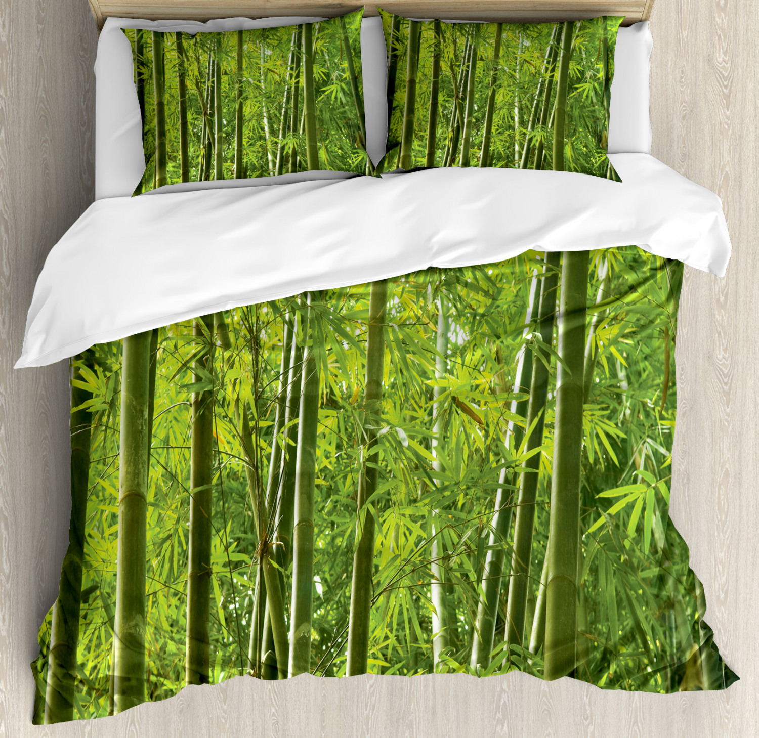 Bamboo Duvet Cover Set, Exotic Tropical Bamboo Forest with Fresh Color Asian Nature Wild Trees