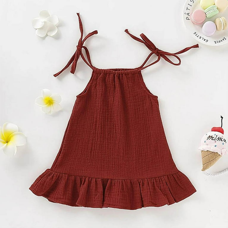 Zwiiyzr 3-6y Baby Girl Toddler Dress Summer Dresses Sleeveless Halter Tie Shoulder Kid Ruffle Dress Casual Party Beach Burgundy, Infant Girl's, Size: