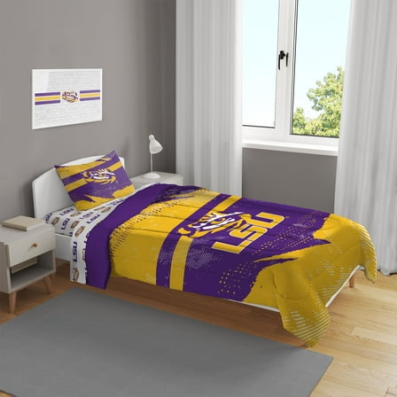 LSU Tigers Four-Piece Slanted Stripe Twin Bed Set