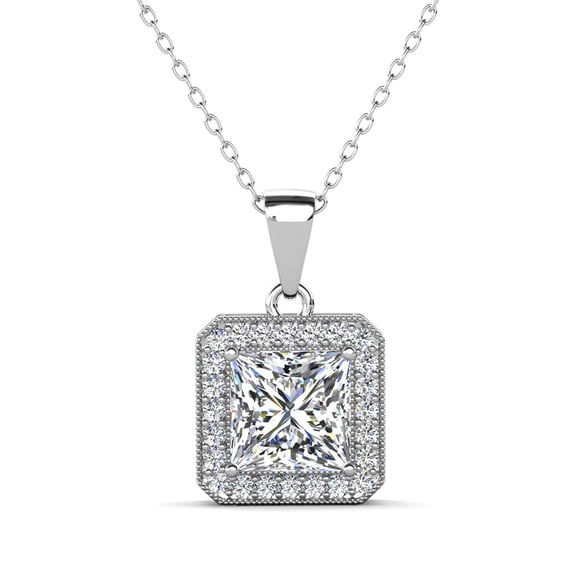 Cate & Chloe Ivy 18k White Gold Plated Pendant Necklace with Simulated Diamonds Gift for Women