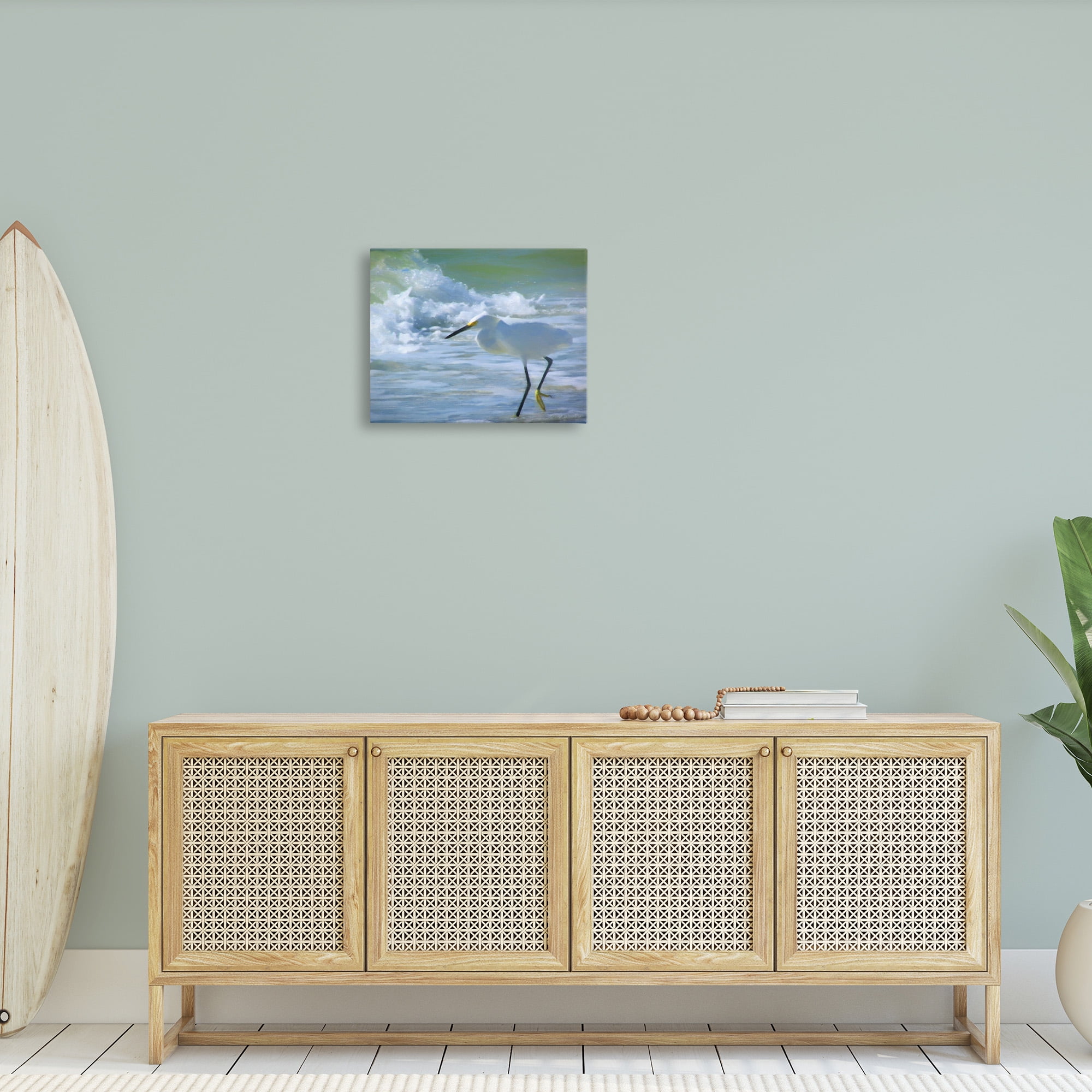 Stupell Industries Egret in Splashing Waves Landscape Painting Gallery Wrapped Canvas Art Print Wall Art, 20 x 16