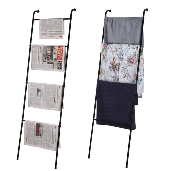 2 Pack Blanket Ladder, Metal Leaning Ladder for Blankets & Towels, Rustic Farmhouse Decor Holder Stand for Living Room, Bedroom & Bathroom Storage - Black