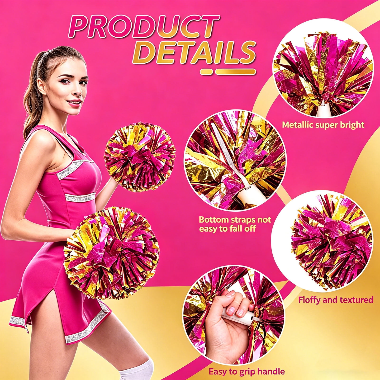 Increase 2-Pom Poms Cheerleading,Pompoms for Soccer Games, Cheerleading Accessories, Costume & Flyer Stand Cheer