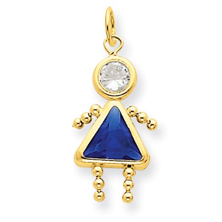 14k Yellow Gold September Girl Synthetic Birthstone Charm (0.8in long x 0.4in wide)
