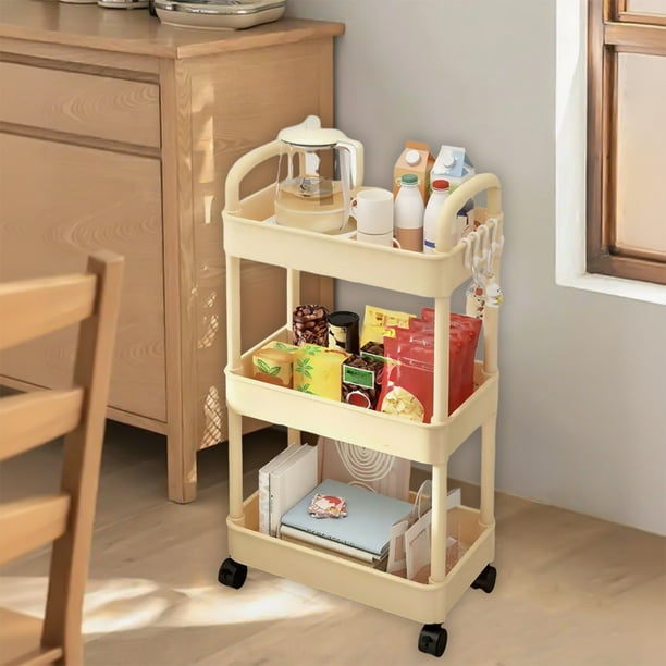 Organizador de 3 niveles para carrito de almacenamiento de cocina | Portaequipajes de baño con reposabrazos y estanterías ventiladas | Carrito de utilidad con ruedas para artículos de higiene
