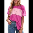thumbnail image 2 of Blusas de Verano para Mujer, de Gran Tamaño, con Cuello Redondo, Informales, A Rayas y Bloques de Color, Color Rosa, Talla XL, 2 of 9
