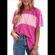 thumbnail image 2 of Blusas de Verano para Mujer, de Gran Tamaño, con Cuello Redondo, Informales, A Rayas y Bloques de Color, Color Rosa, Talla XL, 2 of 9