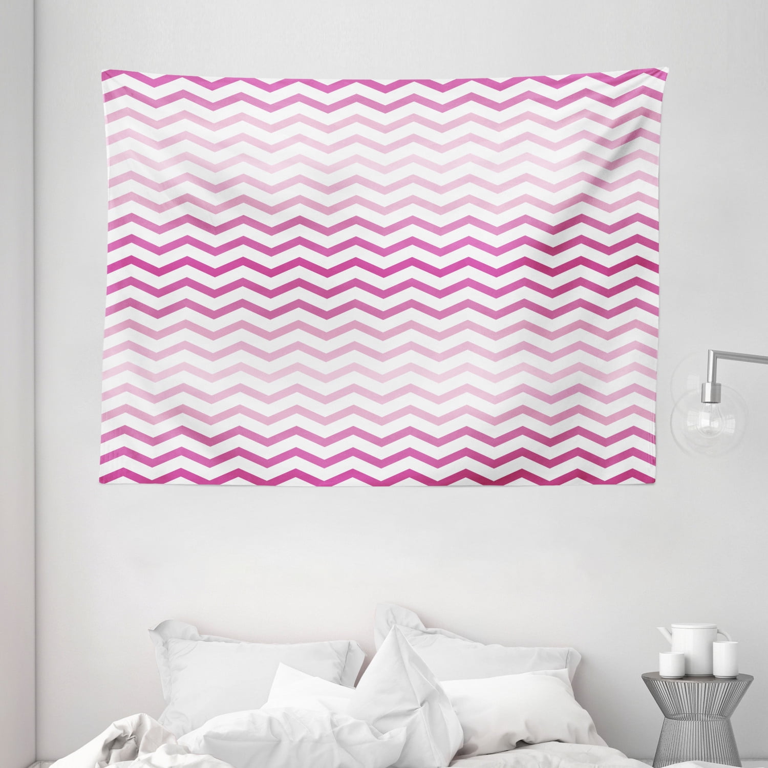 Light Pink Tapestry, Chevron Zigzag Pattern with Twisted Parallel Lines ...