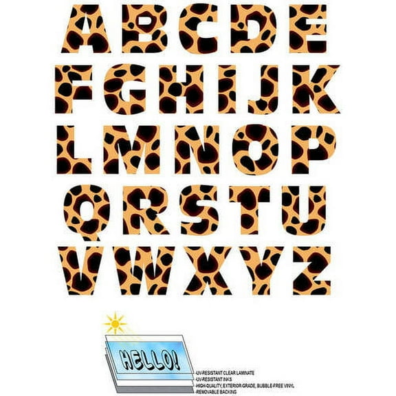 Alphabet Letters Uppercase Cheetah Print Animals Automotive Car Window Locker Bumper Stickers