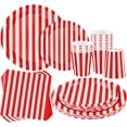 thumbnail image 1 of durony 64 Pcs Décorations de Table de Carnaval Assiettes en Papier à Rayures Blanches et Rouges Serviette Tasse Décorations de Fête Thème Cirque pour Carnaval, Anniversaire, Fête de Pique-Nique, 1 of 7