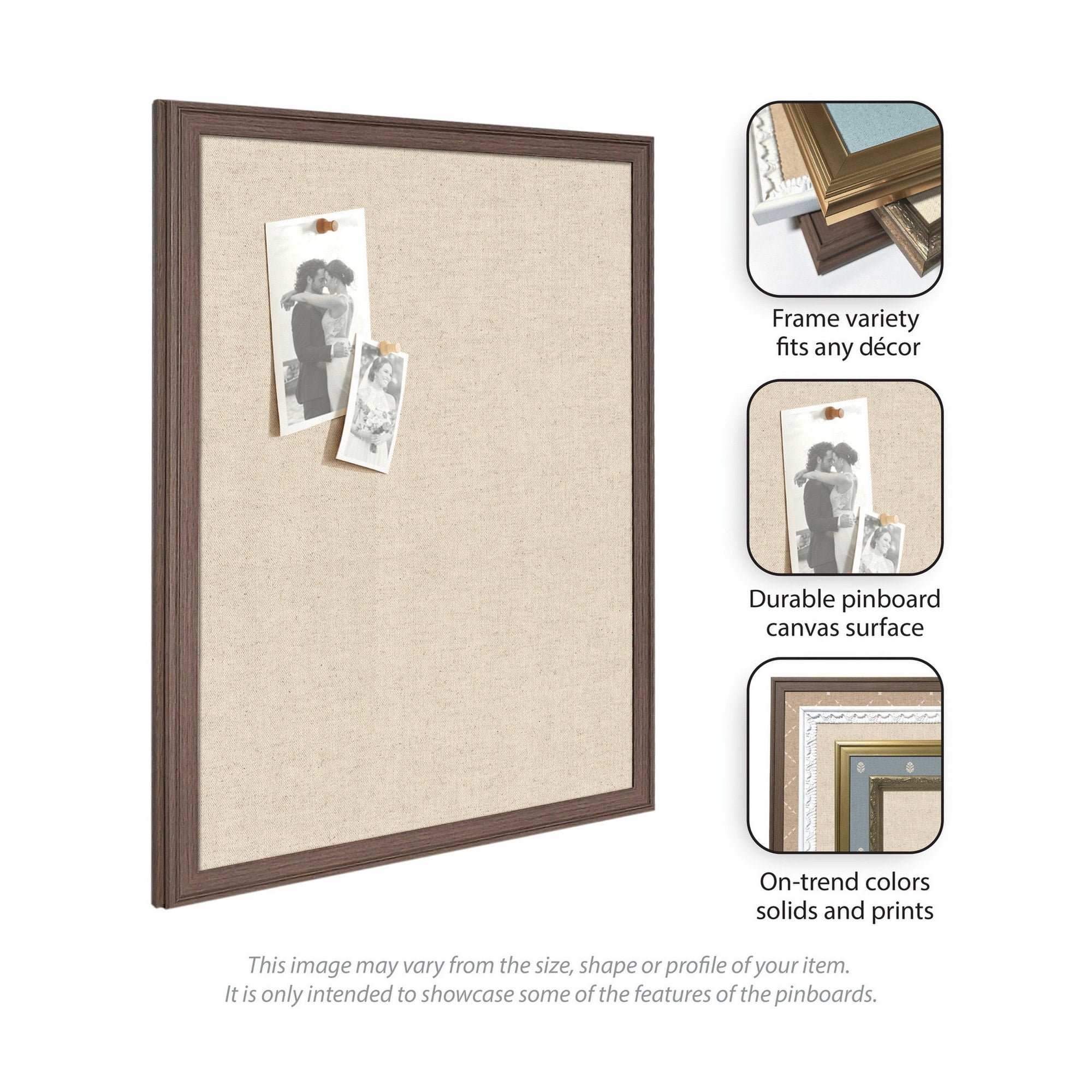 Kate and Laurel Framed Fabric Pinboard 18 x 42, Neutral Weave Printed Linen Decorative Bulletin Board for Use as a Vision Board or Wall Organization, Bethany Gold Frame