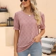 thumbnail image 2 of JWZUY Womens Solid Blouse Puff Sleeve Shirts Crewneck Short Sleeve Tops Elegant Tshirts Temperamentt Tunic Cute Casual Tees Specials Pink XXL, 2 of 8