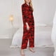 thumbnail image 3 of Balery Red Skulls 3 Conjunto de Pijama con Estampado para Mujer, Conjunto de Dos Piezas con Manga Larga, Ropa de Dormir Suave con Bolsillos, Pijamas Cómodos-Medium, 3 of 7