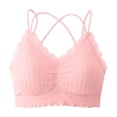 thumbnail image 5 of Jinhomg Lace Bralette for Women V Neck Camisoles Spaghetti Strap Bras Scalloped Ribbed Knit Wireless Crop Top Casual Layering Bra Hot Pink Free Size, 5 of 7