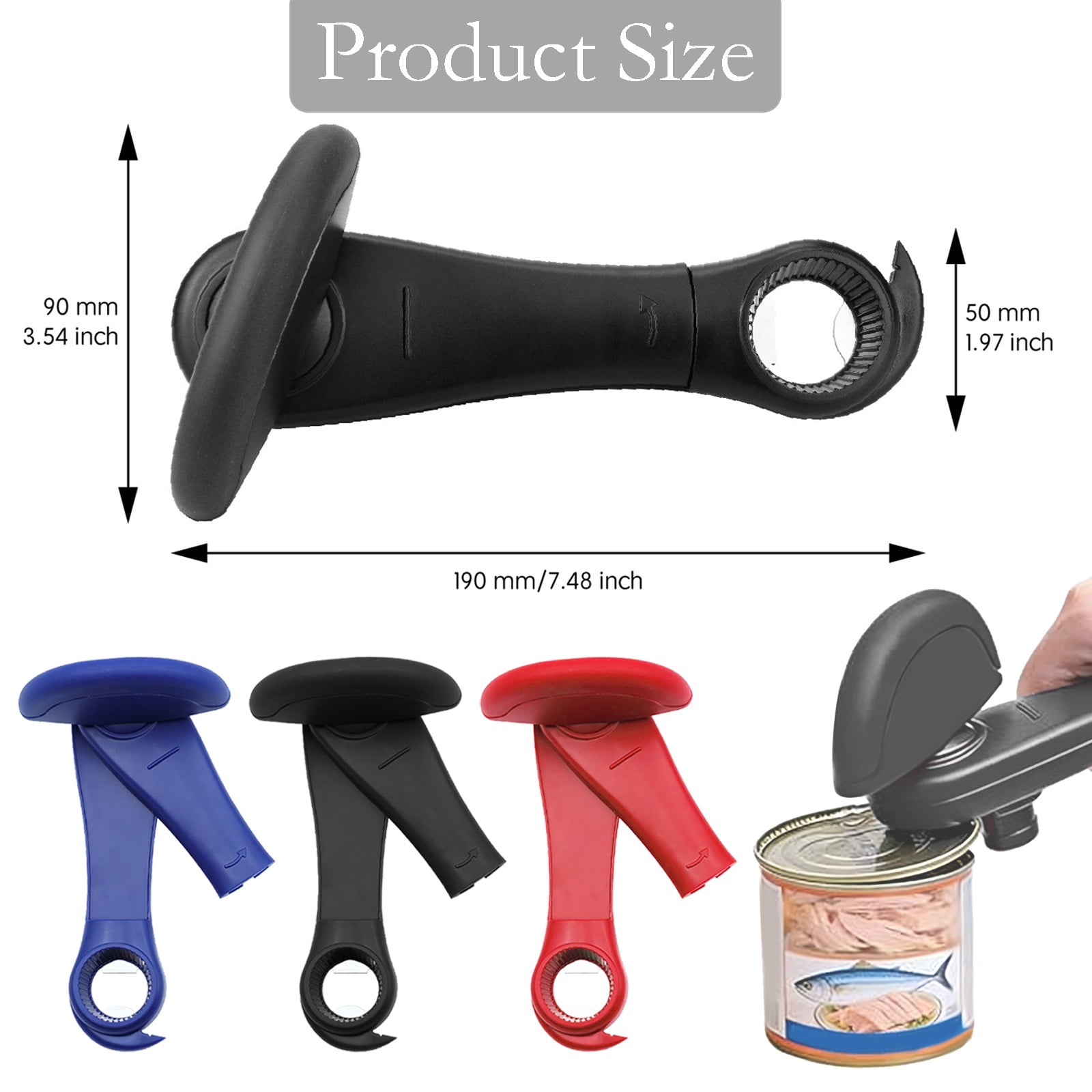 Can Opener Handheld, 4-In-1 Multifunctional Can Opener Manual, Can Openers for Seniors With Magnetic Hooks, Can Opener Smooth Edge Suitable For Beer/Cans/Cans,Red,7.5x3.5"