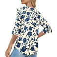 thumbnail image 4 of ZQUUVOU Women's T-Shirt Casual Printed Floral 3/4 Sleeve V-Neck Ruffle Blouse A-Beige (S), 4 of 6