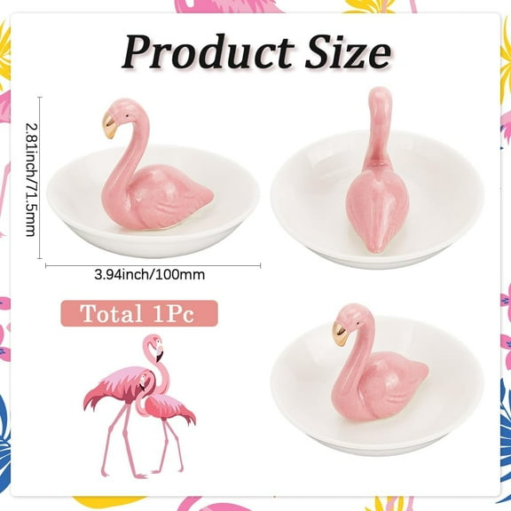 Flamingo Ring Holder Porcelain Jewelry Tray Hot Pink Decorative Necklaces Earring Bracelet Watch Trinket Storage Organizer Display Dish for Birthday Mothers Christmas Thanksgiving Women