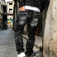 thumbnail image 7 of GrmtClth Men's Acid Wash Straight Leg Stacked Jeans, Snowflake Tie Dye Stretch Denim, Y2K Hip Hop Streetwear Baggy Pants with Pockets XL, 7 of 7
