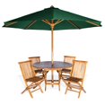 thumbnail image 1 of All Things Cedar 6-Piece 4-ft Teak Round Folding Table Set with Green Umbrella, 1 of 2