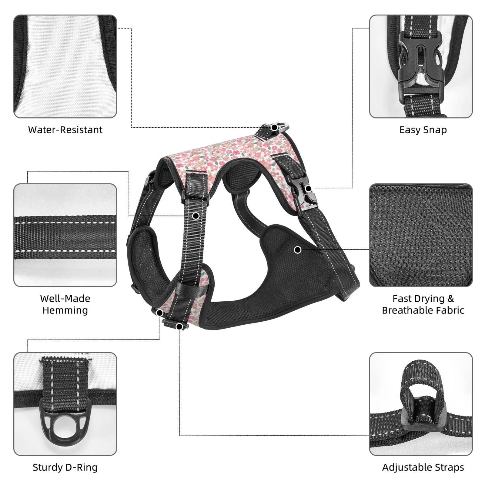 Fuzoiu Floral Retro Style Print Reflective Dog Harness,Adjustable, Breathable Pet Vest,Dog Harness No Pull,No Choke Pet Vest for Small, Medium, and Large Dogs-Small