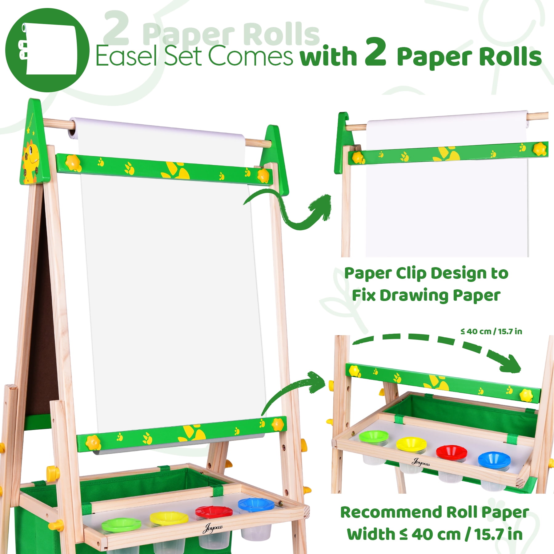 JOYOOSS 39.57 - 50.12 Inch Adjustable Wood Children's Art Easel with Paper Roll