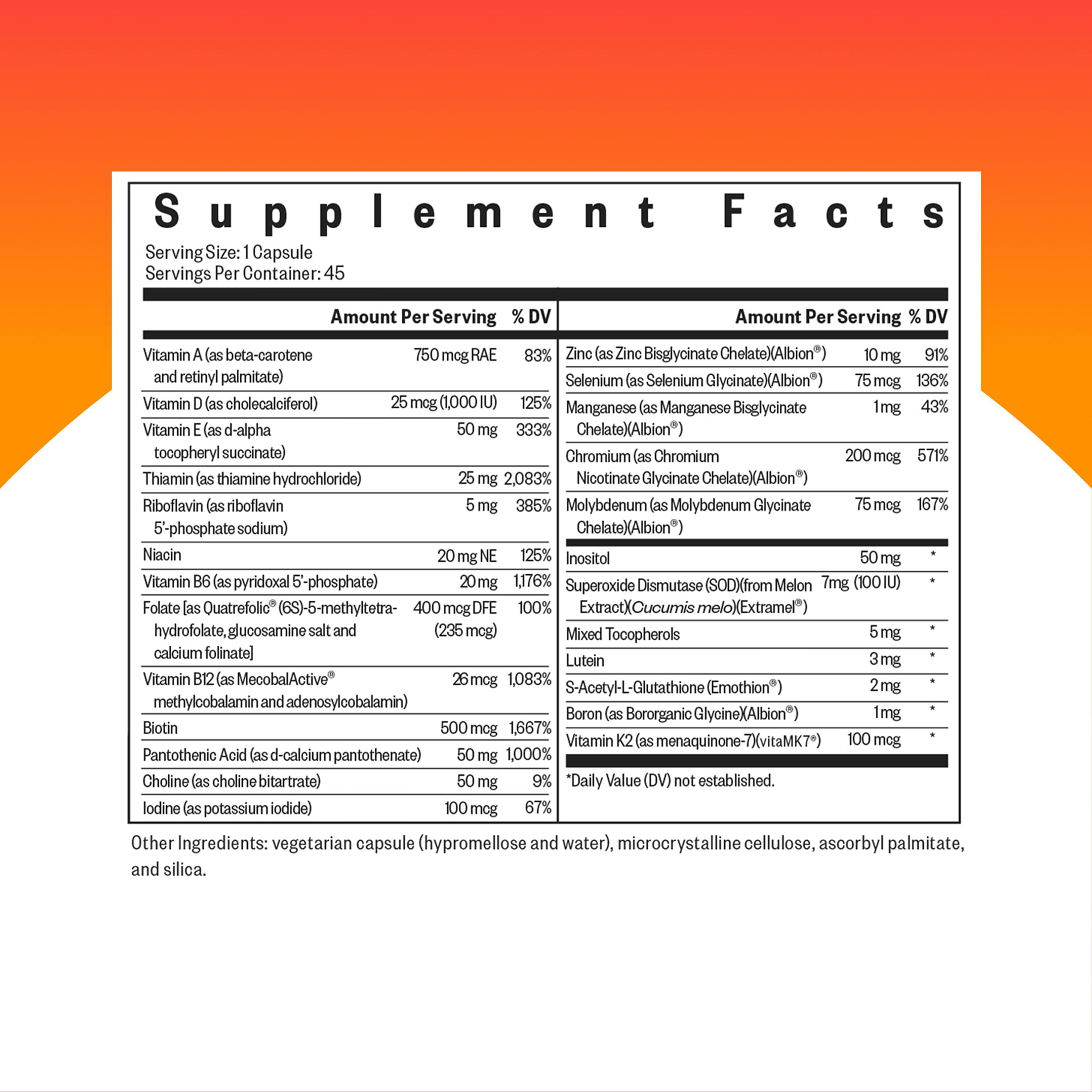 Seeking Health Multivitamin One - Supplement with Zinc, Vitamin B12, & Vitamin A - Magnesium-Free Formula - Multivitamin Supports Methylation & Healthy Aging - 45 Capsules