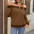 thumbnail image 6 of Womens Slouchy Off Shoulder Sweatshirt Long Sleeve Shirts Pullover Tops for Fall Brown M, 6 of 6