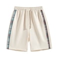 thumbnail image 4 of FINALGANG Mens Elastic Drawstring Plaid Side Stripe Knit Casual Shorts Summer Daily Regular Fit Breathable Side Pocket Walking Sport Bottoms For Men Beige L, 4 of 4