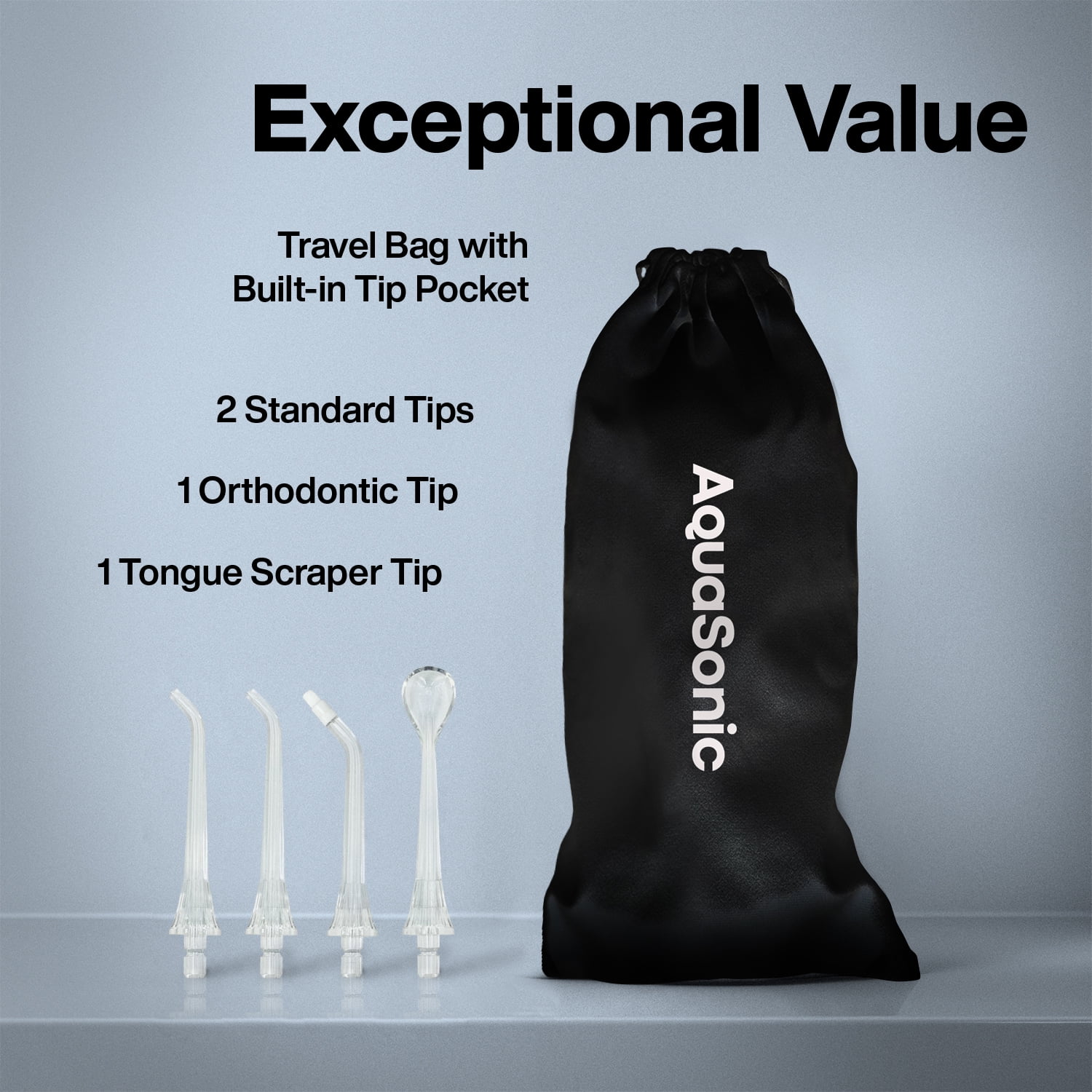 AquaSonic Elite Rechargeable Water Flosser - 300ml Tank, 4 Tips, Travel Bag, Waterproof (Black)
