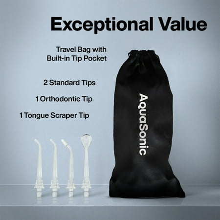 AquaSonic Elite Water Flosser - 300ml Tank, 4 Modes, 8 Pressures, 4 Tips, Waterproof - Black