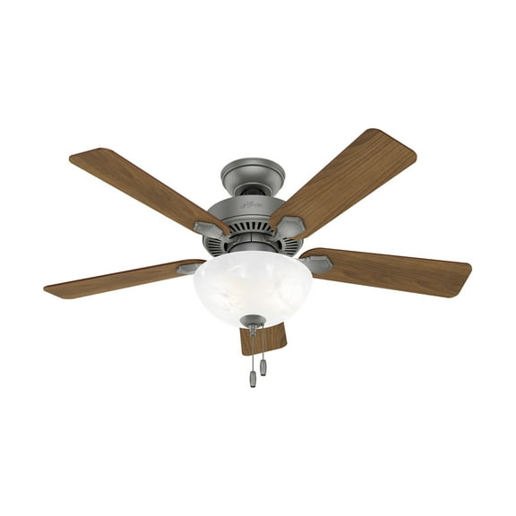 Hunter - Swanson Indoor Ceiling Fan With Light, 44-inch, Matte Silver, Casual-style, 3-speed WhisperWind Motor, 50904, for living rooms, bedrooms, home offices, kitchens