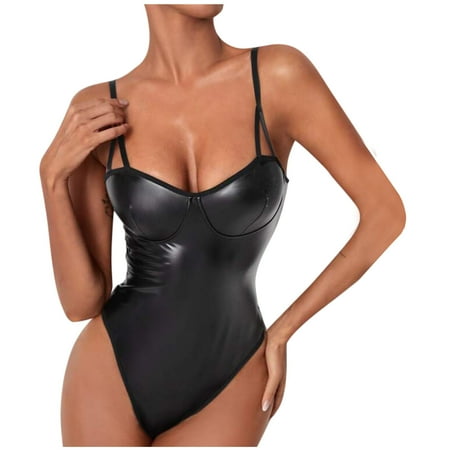 KBKYBUYZ Women Stylish Hot Sling Artificial Leather Underwear Bodysuit Lingerie