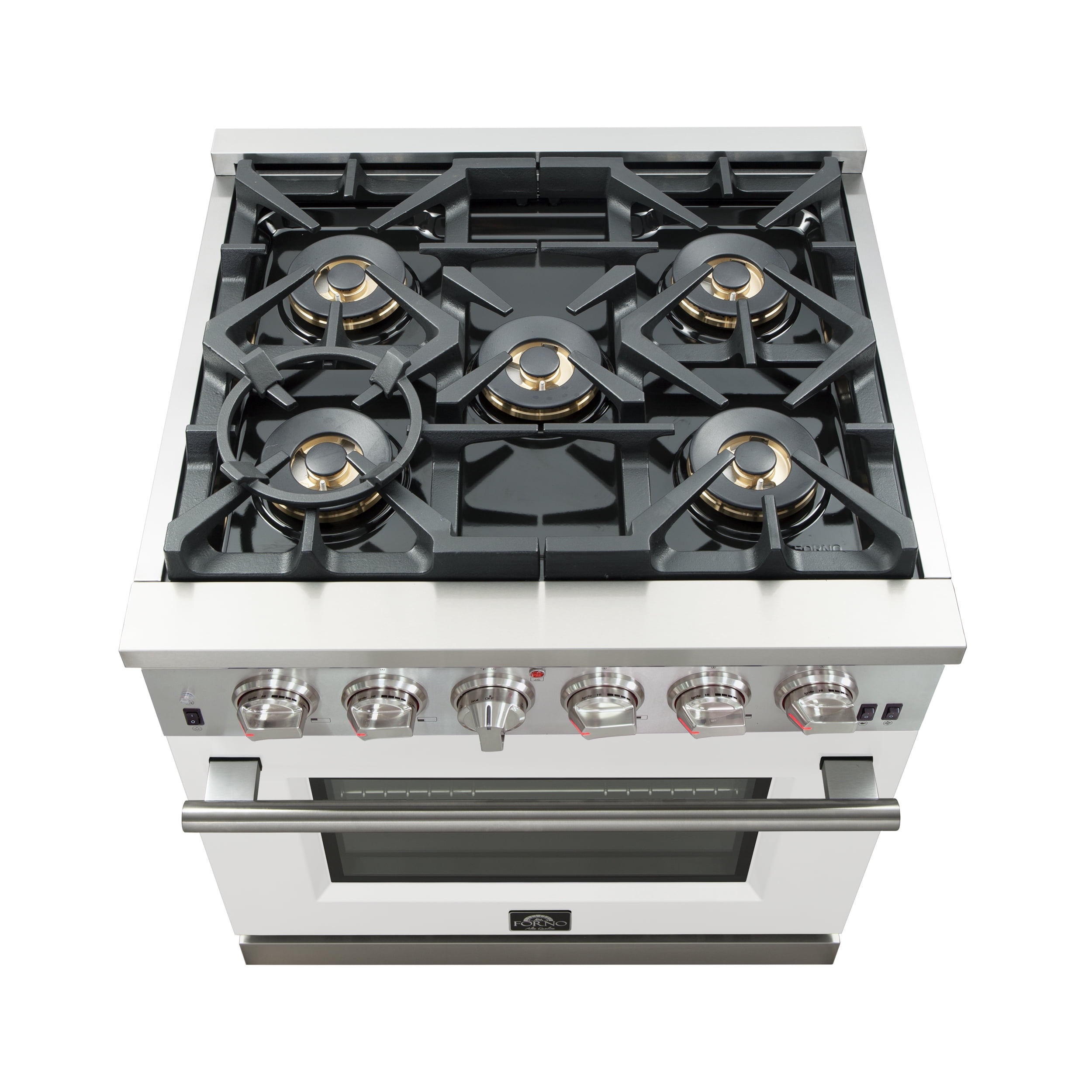 Forno Capriasca 30-Inch Freestanding Gas Range, 4 Burners, True Convection Oven, White Door