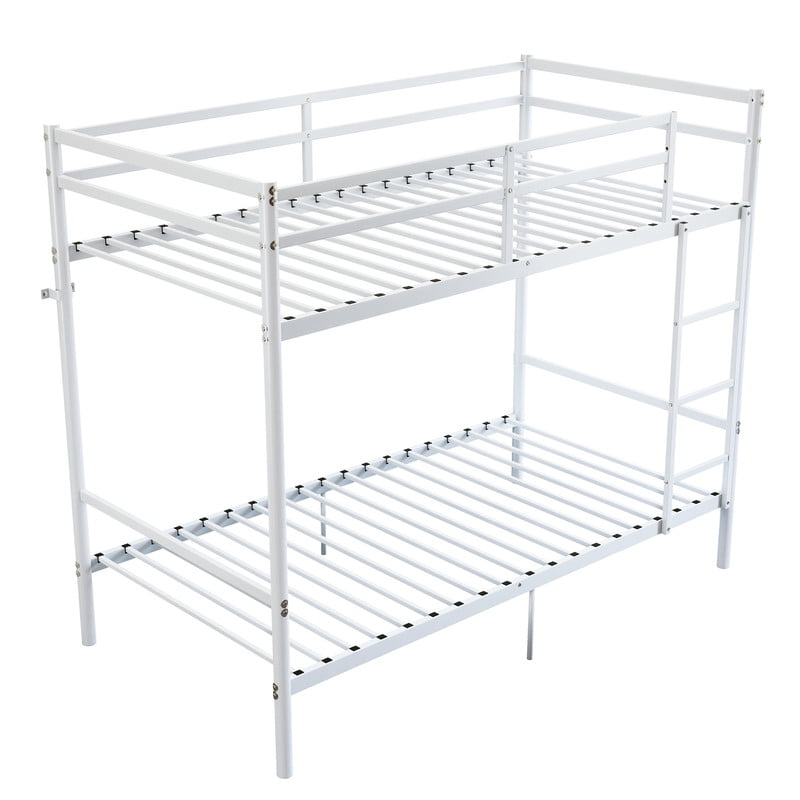 Metal Bunk Bed Twin Over Twin, Heavy-Duty Steel Bunk Bed with 14.29" High Guardrails, 19 Metal Slats per Bunk, 400+ lbs Weight Capacity, Under-Bed Storage, for Kids, Teens & Adults
