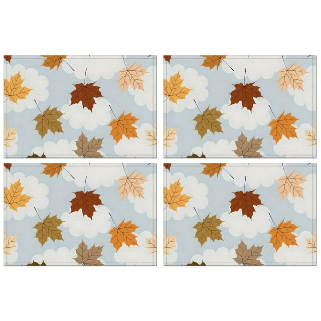 Maple Leaf Set Of 4 Kitchen Dining Table Mats Thanksgiving Harvest Fall Autumn Anti-slip Dining Table Mats 12 X 18 Inch Holiday Fashions Dining Table Place Mats for Kitchen Dining Table Mats