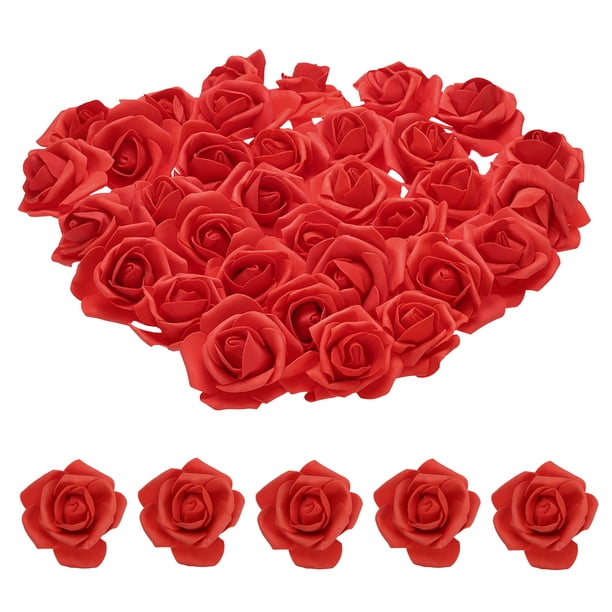 Uxcell 100pcs Cabezas de Rosa de Espuma 6-7 cm Rosas Falsas Sin Tallo para Accesorios de Manualidades DIY, Rojas