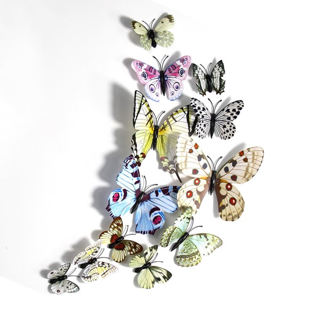 Advancent 12 Uds 3D mariposa pegatina de pared en la pared decoración del hogar mariposas para niños habitación de bebé dormitorio techo decoración Decoración del hogar Blanco puro Advancent HA002018-07