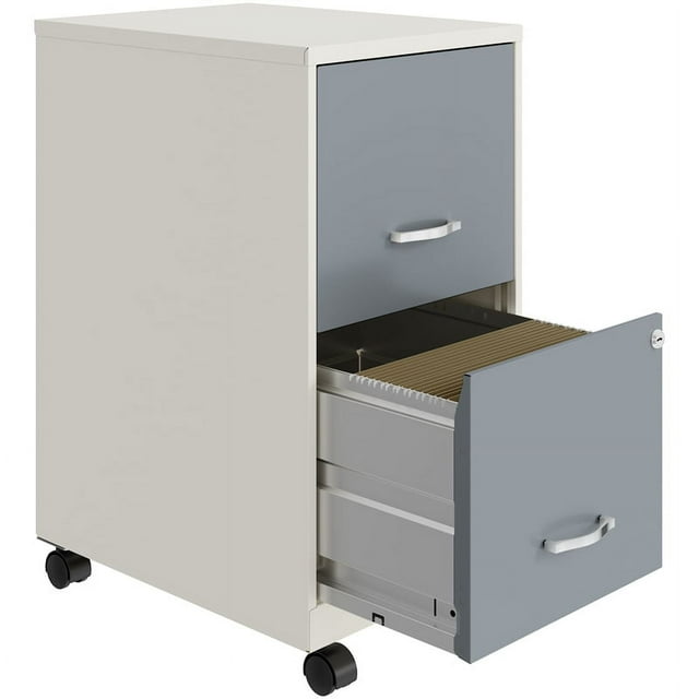 Space Solutions Classeur Vertical Mobile en Métal 18 Pouces 2 Tiroirs -Blanc/platine