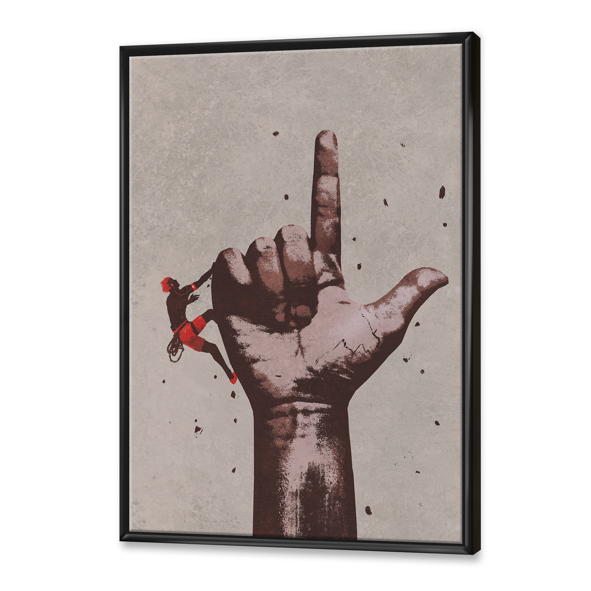 Climber With Finger Pointing Up Sign 12 in x 20 in Framed Painting Canvas Art Print, by Designart