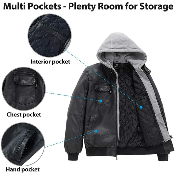 Wantdo men's faux leather clearance jacket with removable hood