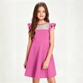 thumbnail image 4 of BLTIBY Girls Summer Dress Ruffle Sleeve Mesh A Line Casual Party Dresses Solid Color Wedding Birthday Wear Hot Pink 7-8Years, 4 of 6