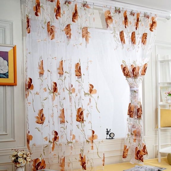 Voile Sheer Curtains Set of 2, Sheer Curtain Scarf Drapes Rod Pocket Crushed Window Panels for Bedroom Living Room Kitchen, 2 PCS Vines Leaves Tulle Door Window Curtain Drape
