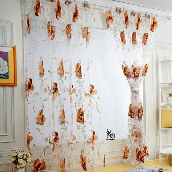 EGNMCR Curtains, Curtains for Bedroom 1 PCS Vines Leaves Tulle Door Window Curtain Drape Panel Sheer Scarf Valances window Curtain