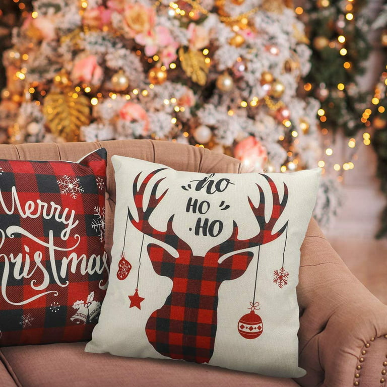 Red Plaid Christmas Throw Pillow Covers (18x18 In, 6 Pack)
