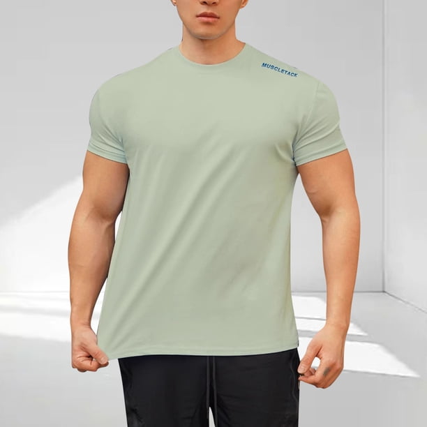 Blusas y camisas de manga corta y cuello redondo para hombre. Blusas casuales de verano para hombre, de manga corta, de color liso, con cuello redondo, para fitness. Blusas de poliéster para hombre.