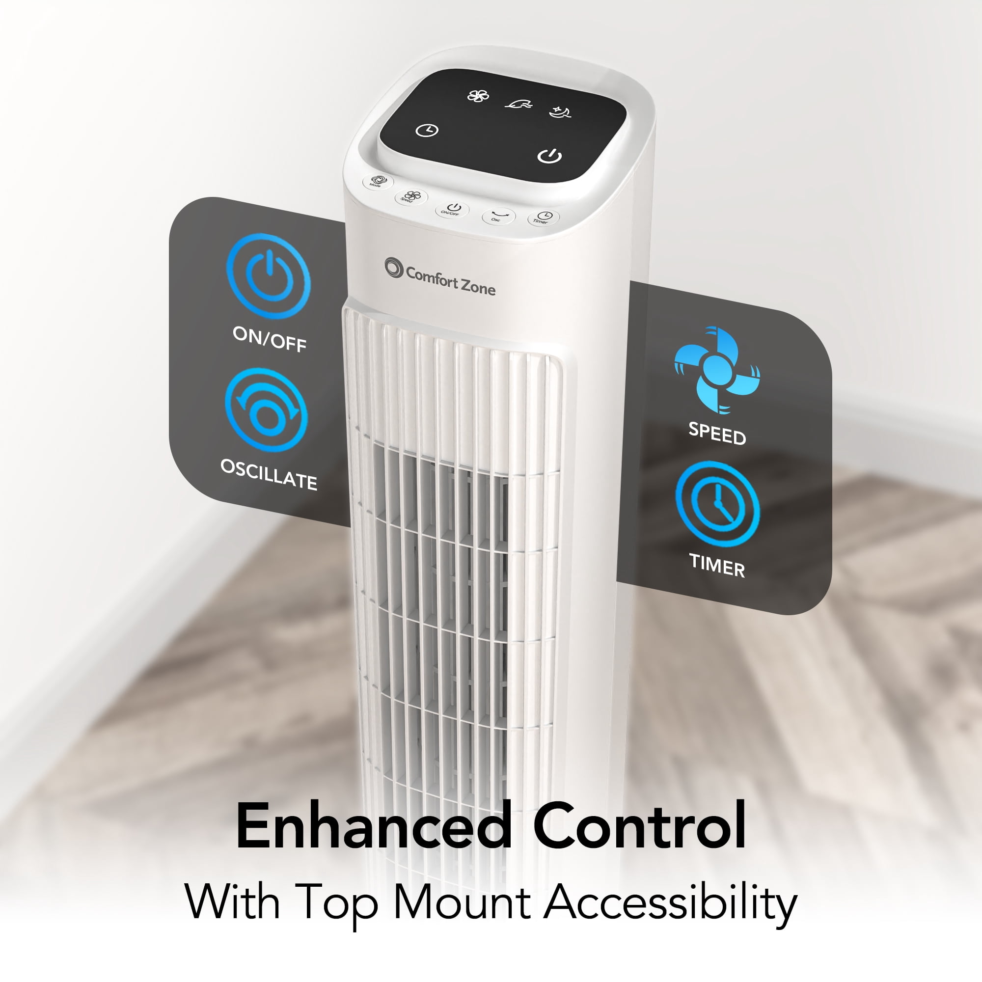 Comfort Zone 36” Tower Fan with Remote Control and Timer, White